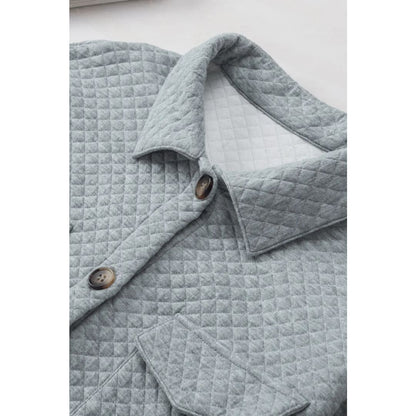 Gray Lattice Texture Retro Flap Pocket Button Shacket | Fashionfitz