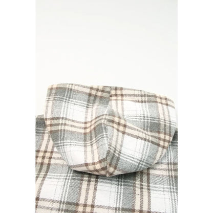 Gray Plaid Pattern Sherpa Lined Hooded Shacket | Fashionfitz