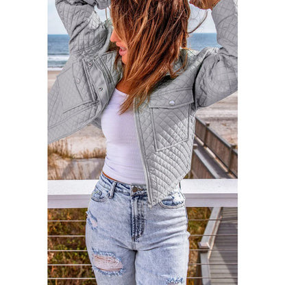 Gray Quilted Pocketed Zip-up Cropped Jacket | Fashionfitz