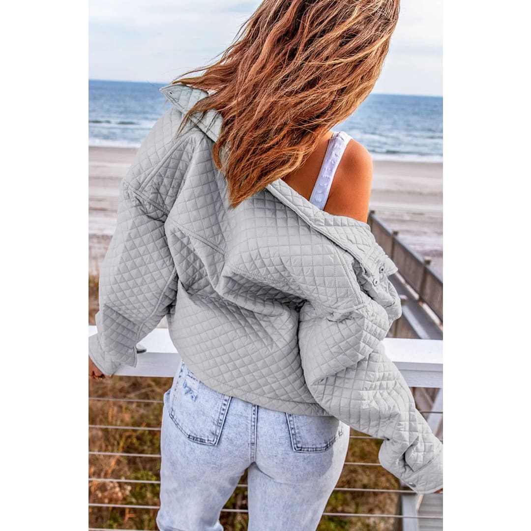 Gray Quilted Pocketed Zip-up Cropped Jacket | Fashionfitz