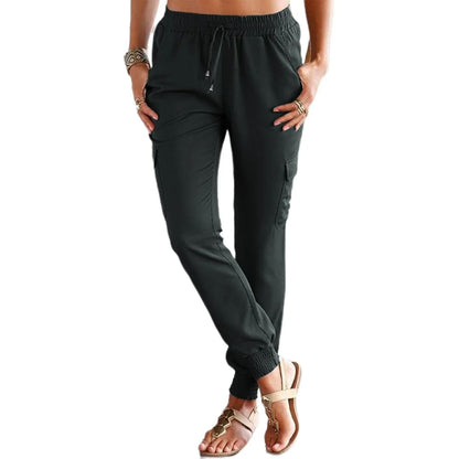 Gray Side Pockets Slim Fit Drawstring High Waist Joggers | Fashionfitz