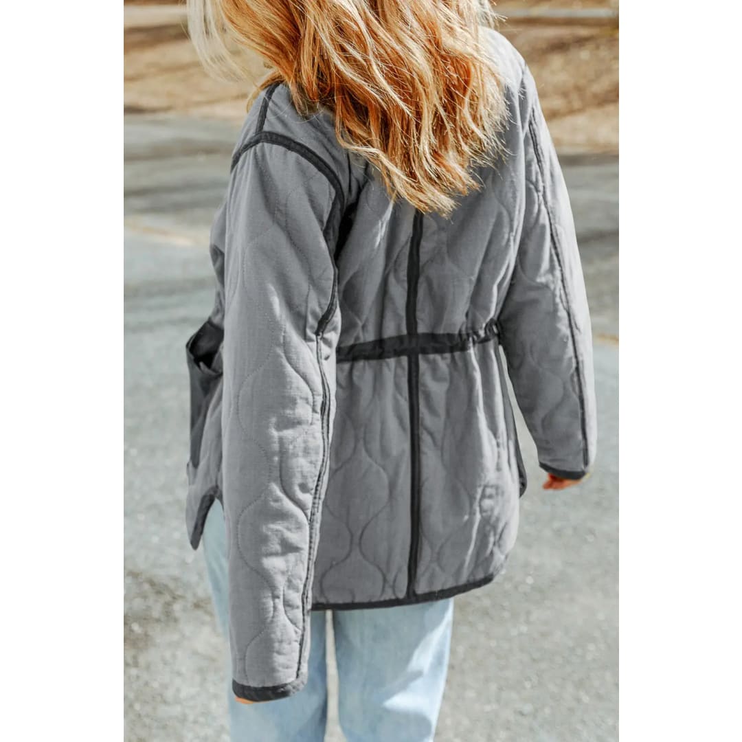 Gray Stitching Quilted Drawstring Jacket | Fashionfitz