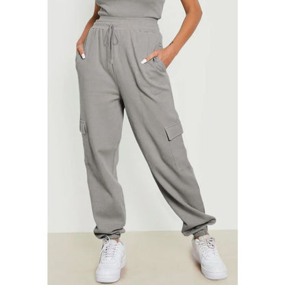 Gray Waffle Texture Cargo Pocket Jogger Pants | Fashionfitz