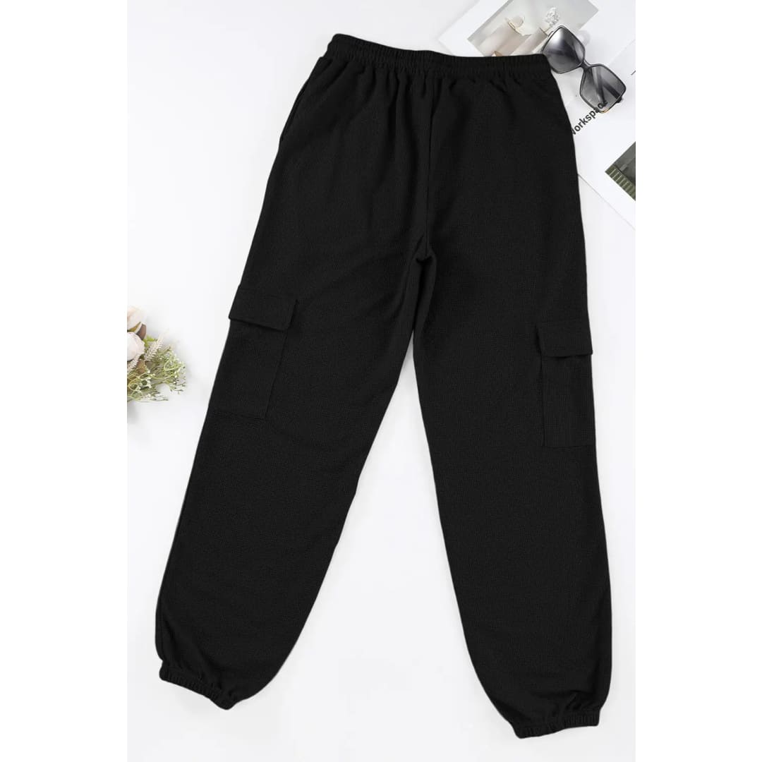 Gray Waffle Texture Cargo Pocket Jogger Pants | Fashionfitz