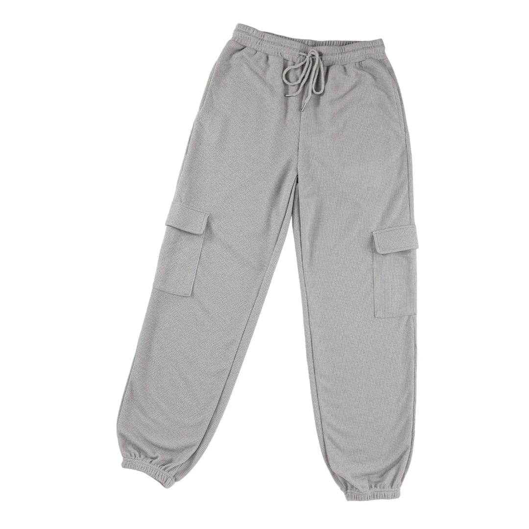 Gray Waffle Texture Cargo Pocket Jogger Pants | Fashionfitz