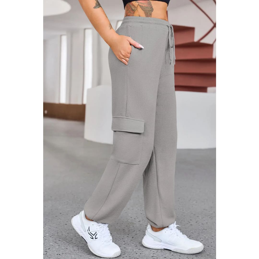 Gray Waffle Texture Cargo Pocket Jogger Pants | Fashionfitz