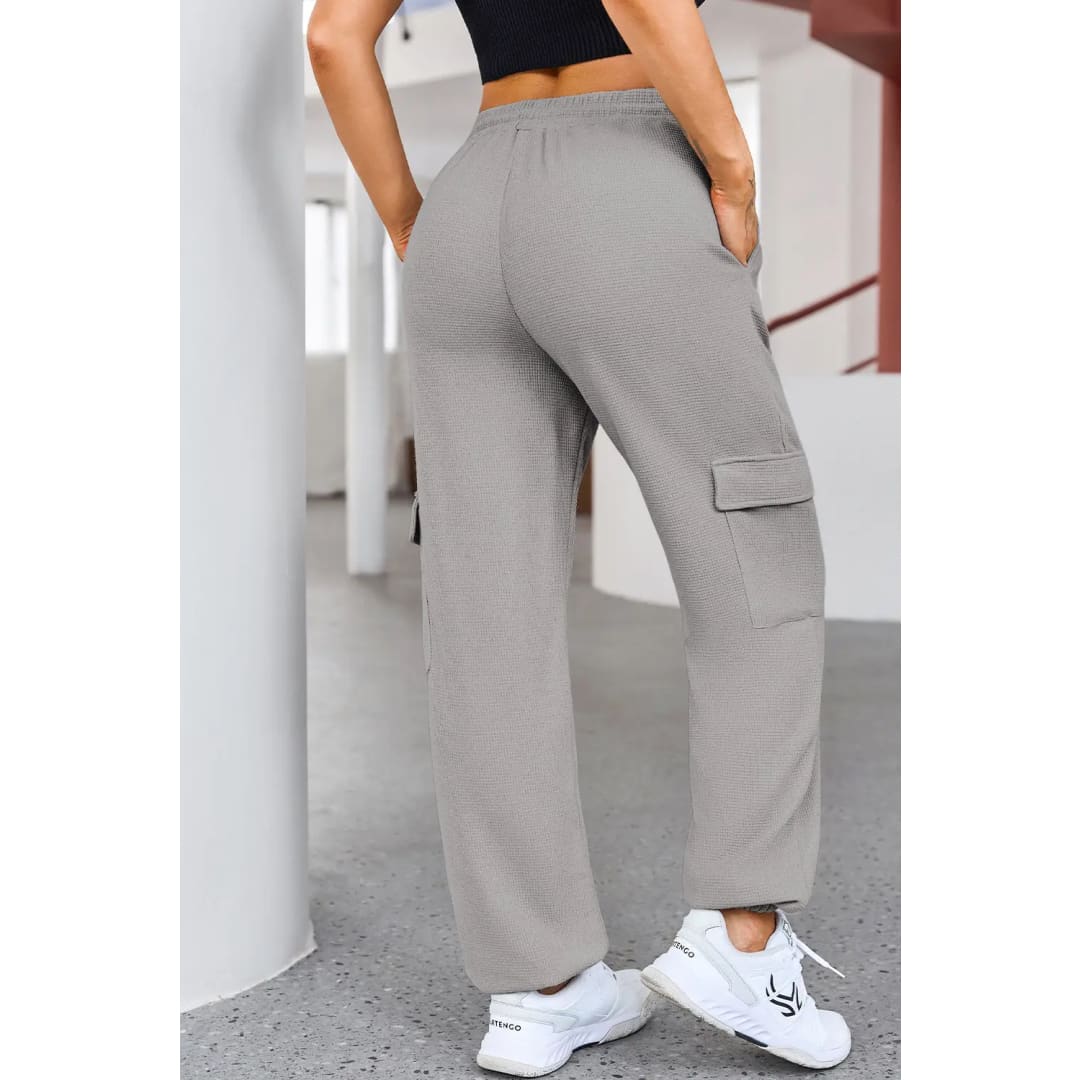 Gray Waffle Texture Cargo Pocket Jogger Pants | Fashionfitz