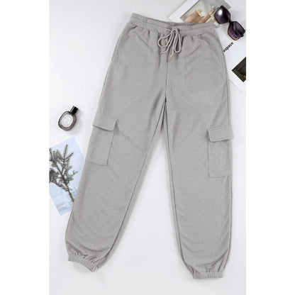 Gray Waffle Texture Cargo Pocket Jogger Pants | Fashionfitz