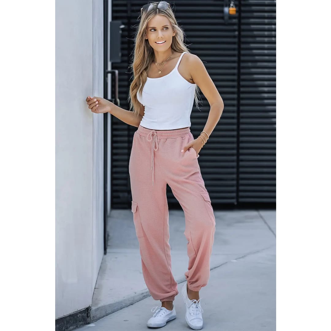 Gray Waffle Texture Cargo Pocket Jogger Pants | Fashionfitz