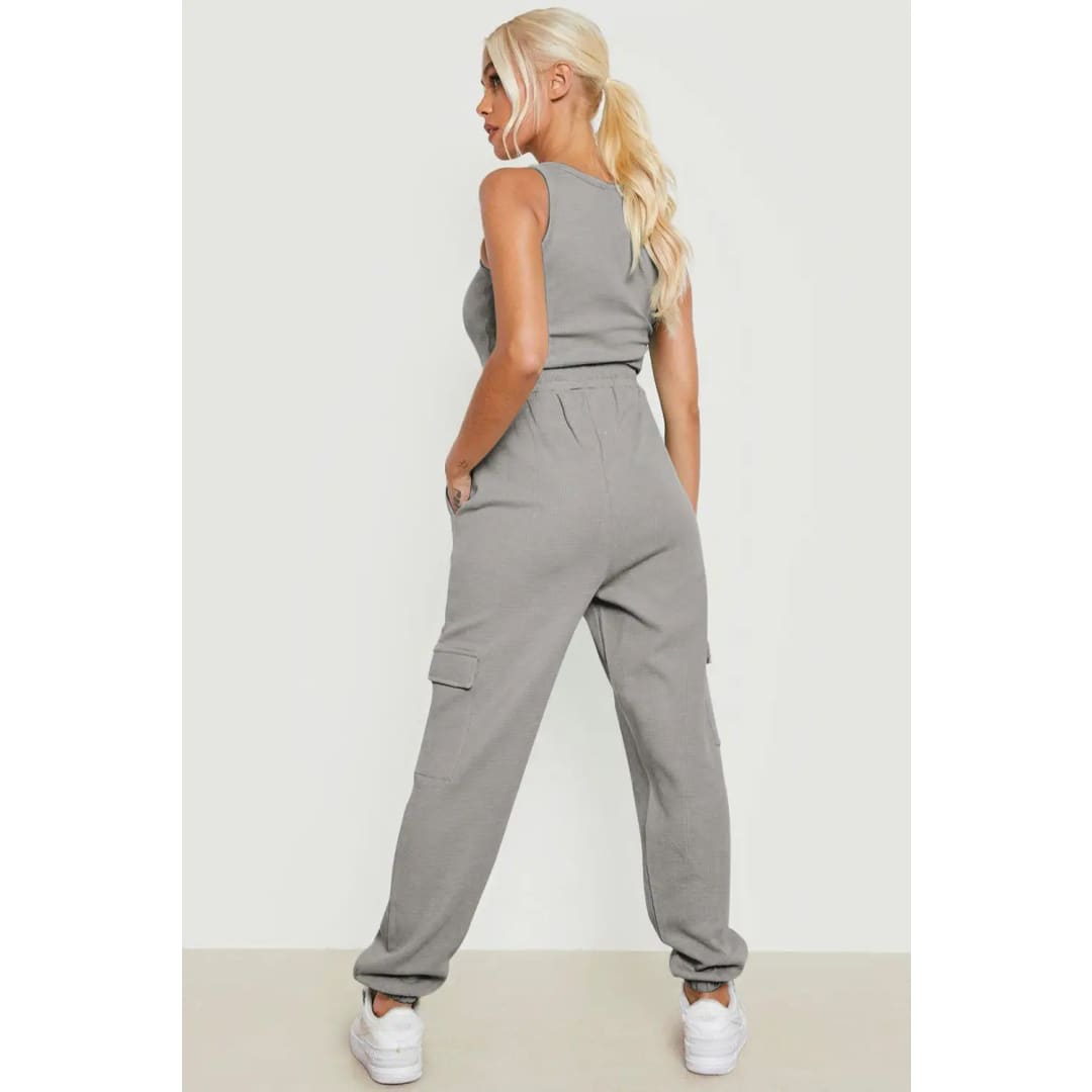 Gray Waffle Texture Cargo Pocket Jogger Pants | Fashionfitz