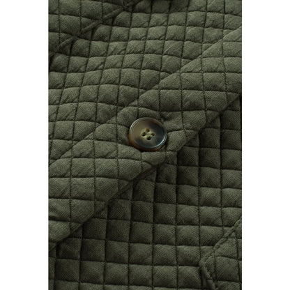 Green Color Block Patchwork Flap Pocket Quilted Shacket | Fashionfitz