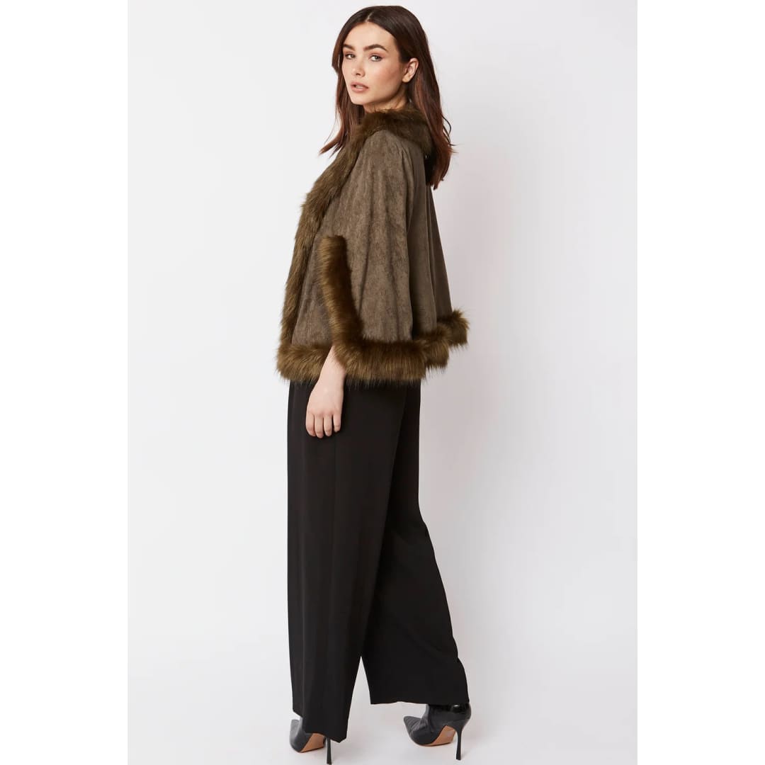 Green Faux Fur Suede Cape Jacket | Buy Me Fur Ltd
