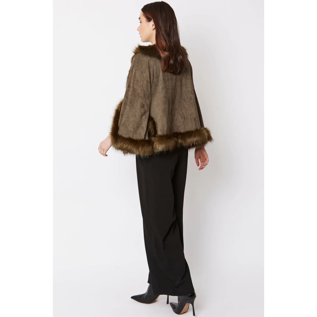 Green Faux Fur Suede Cape Jacket | Buy Me Fur Ltd