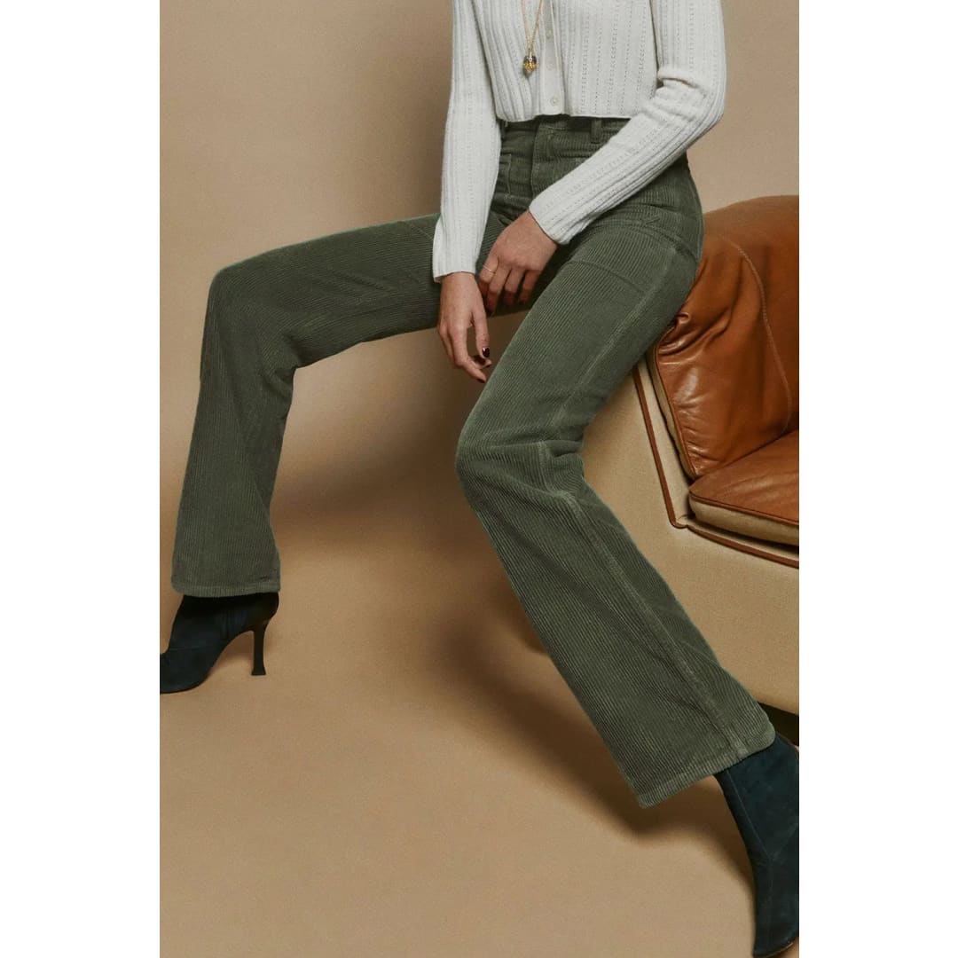 Green High Waist Square Pockets Corduroy Pants | Fashionfitz