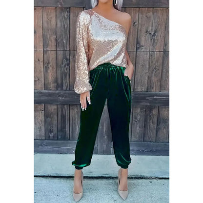 Green Solid Velvet Jogger Pants | Fashionfitz