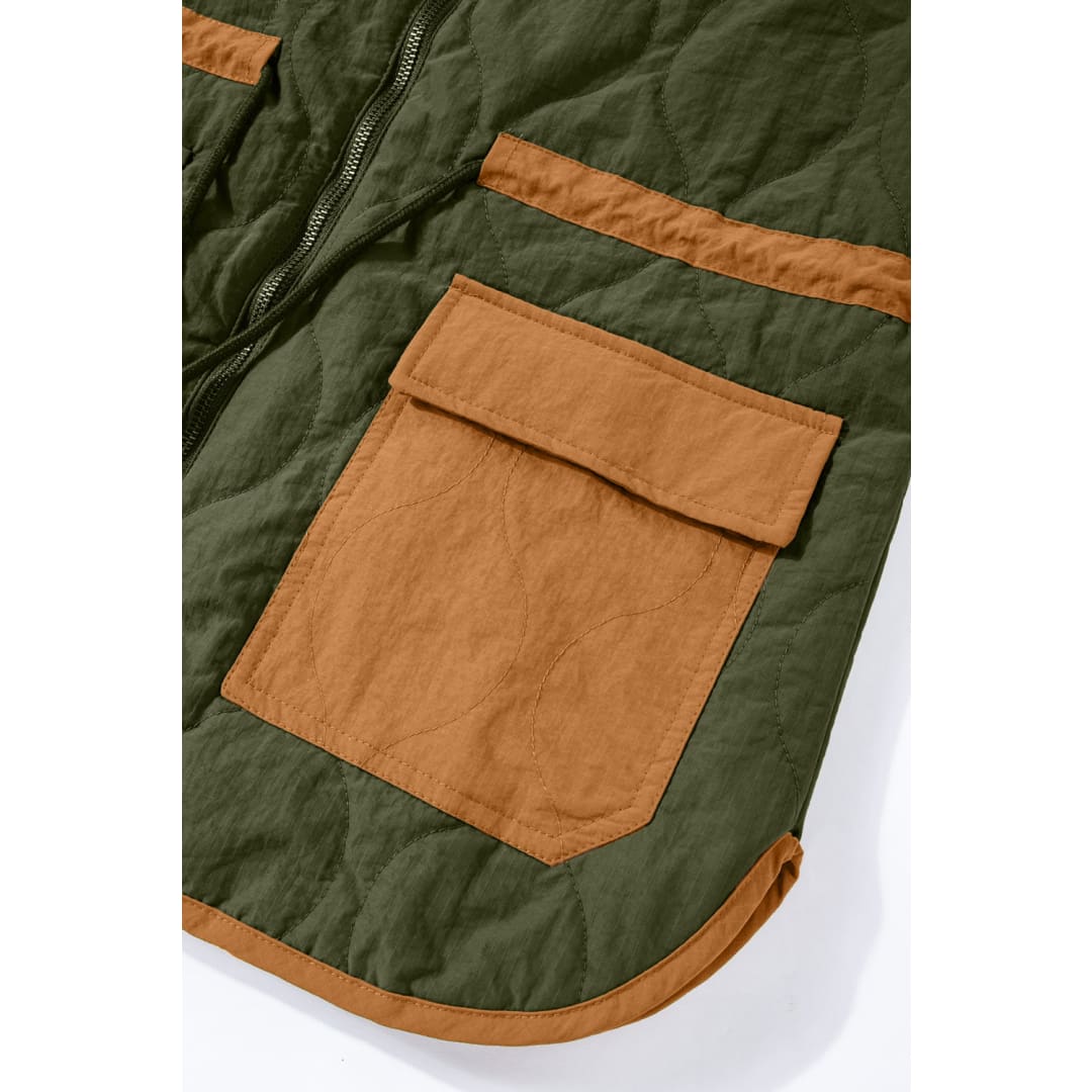 Green Stitching Quilted Drawstring Jacket | DropshipClothes