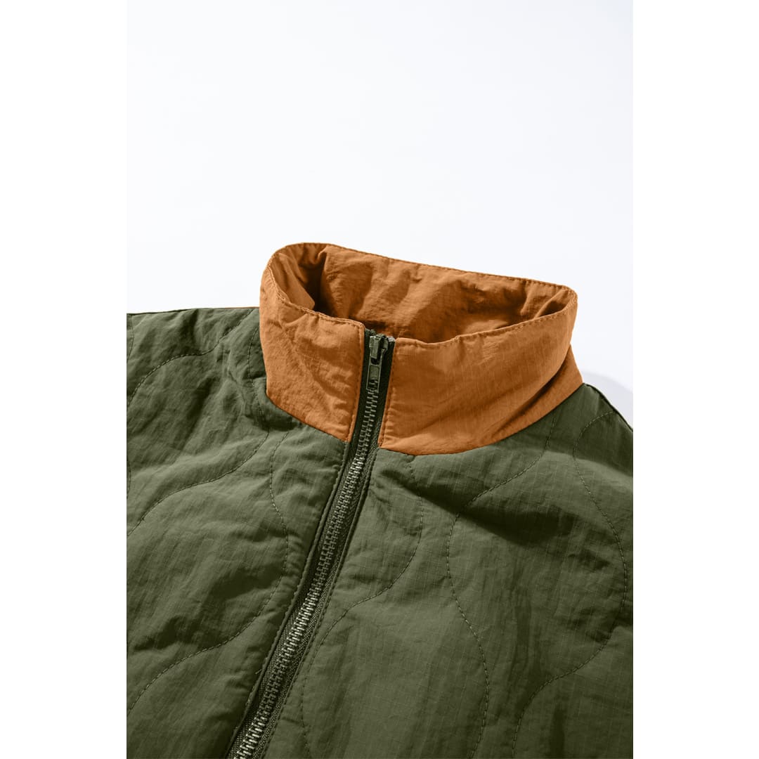 Green Stitching Quilted Drawstring Jacket | DropshipClothes