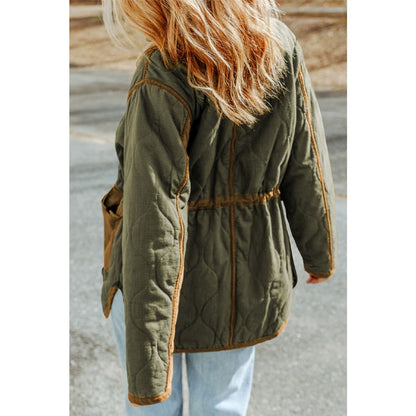 Green Stitching Quilted Drawstring Jacket | DropshipClothes