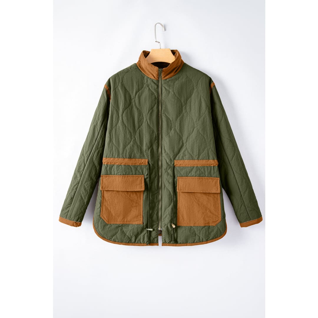 Green Stitching Quilted Drawstring Jacket | DropshipClothes