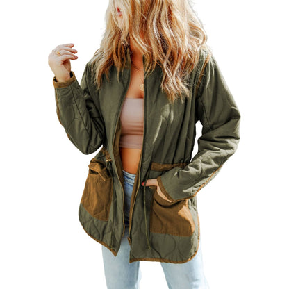 Green Stitching Quilted Drawstring Jacket | DropshipClothes