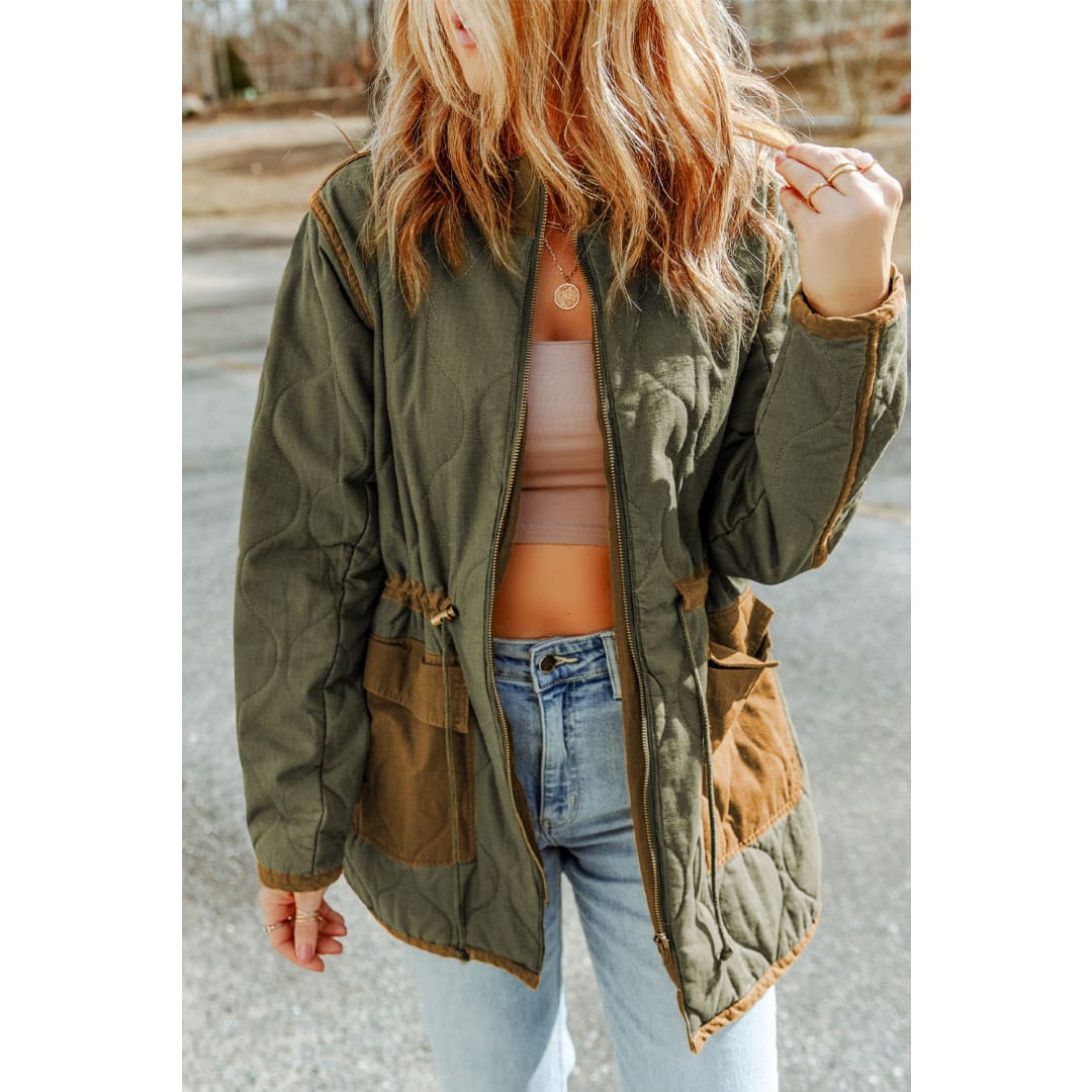 Green Stitching Quilted Drawstring Jacket | DropshipClothes