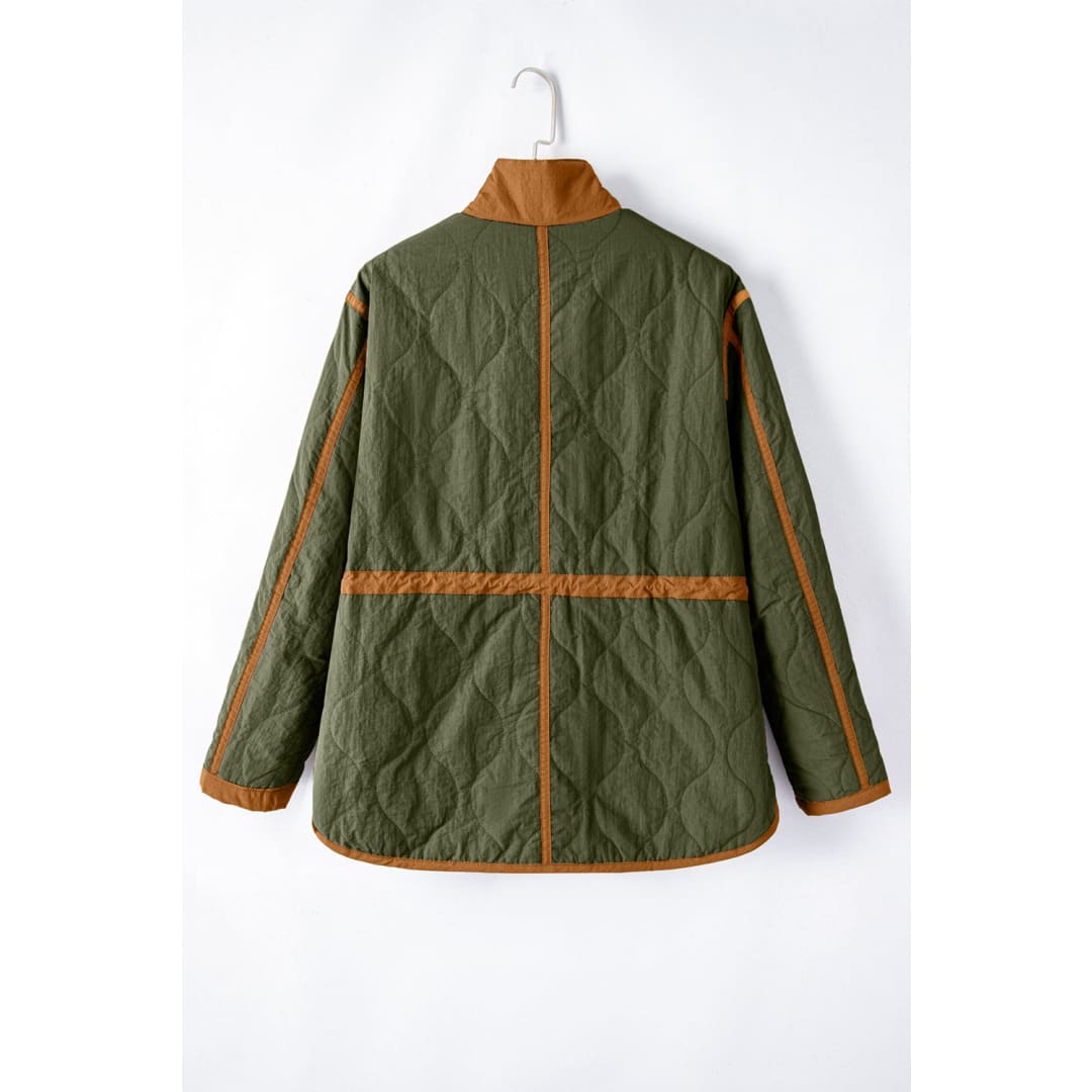 Green Stitching Quilted Drawstring Jacket | DropshipClothes