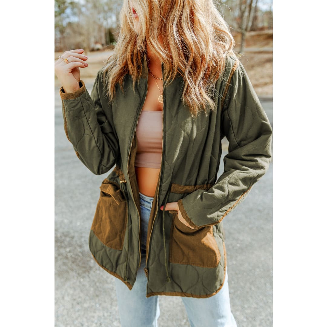 Green Stitching Quilted Drawstring Jacket | DropshipClothes