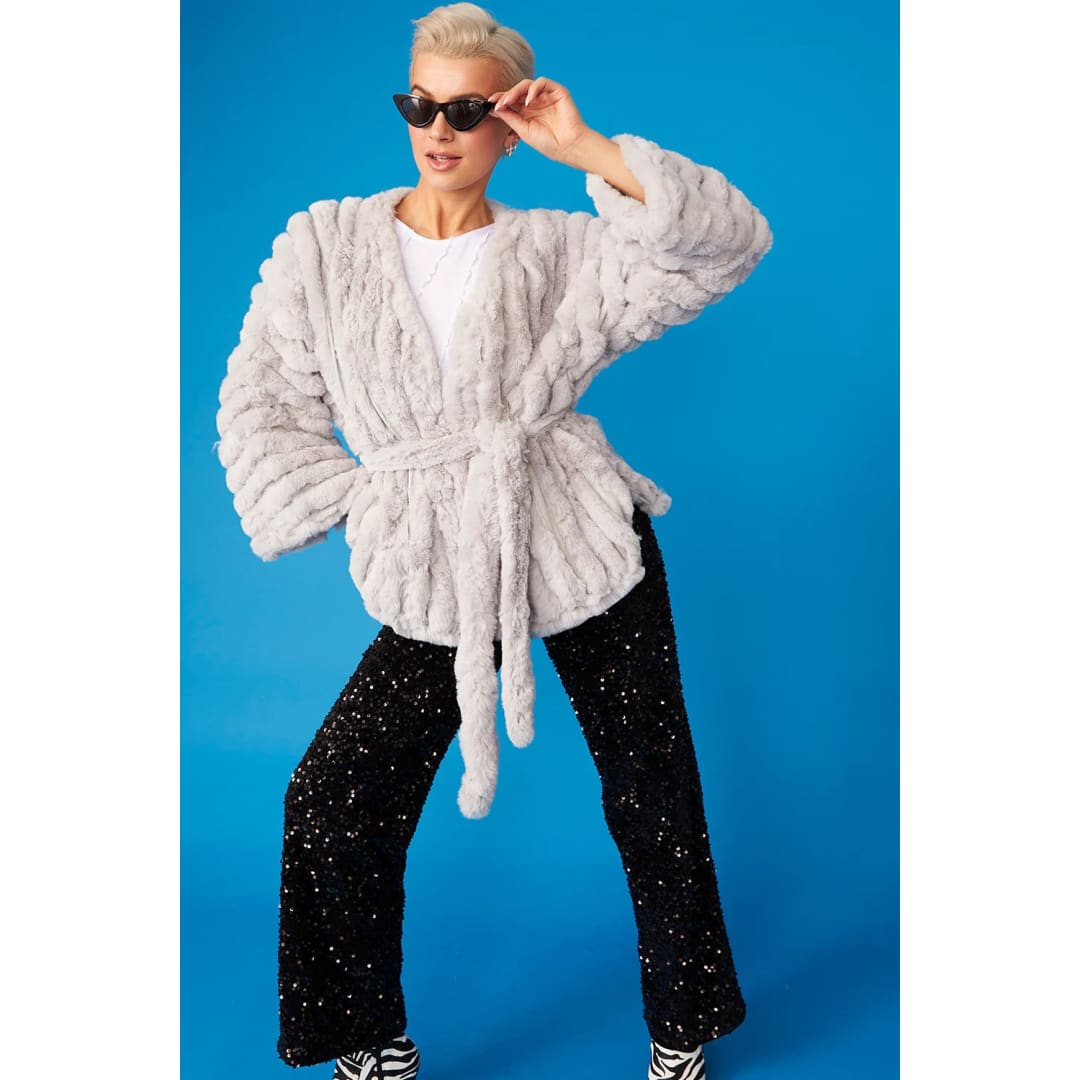Grey Faux Fur Kimono Jacket | Buy Me Fur Ltd