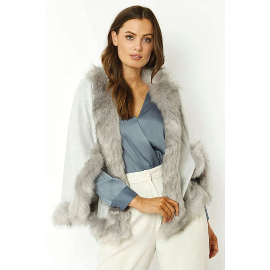 Grey Faux Fur Suede Cape Jacket | Buy Me Fur Ltd