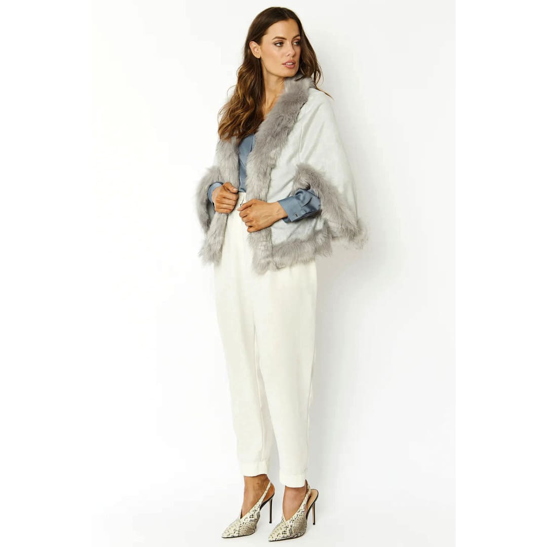 Grey Faux Fur Suede Cape Jacket | Buy Me Fur Ltd