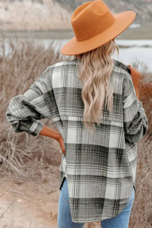 Grey Plaid Shacket - Flap Pockets-1