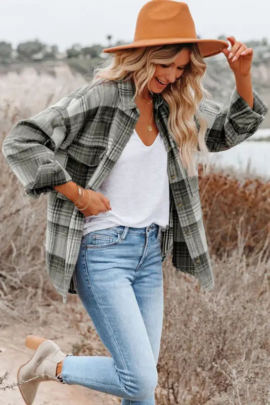 Grey Plaid Shacket - Flap Pockets-3