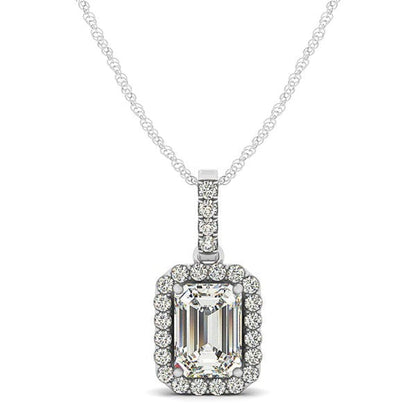 Halo Pendant With Emerald Center Diamond in 14k White Gold (1 1/5 cttw) | Richard Cannon