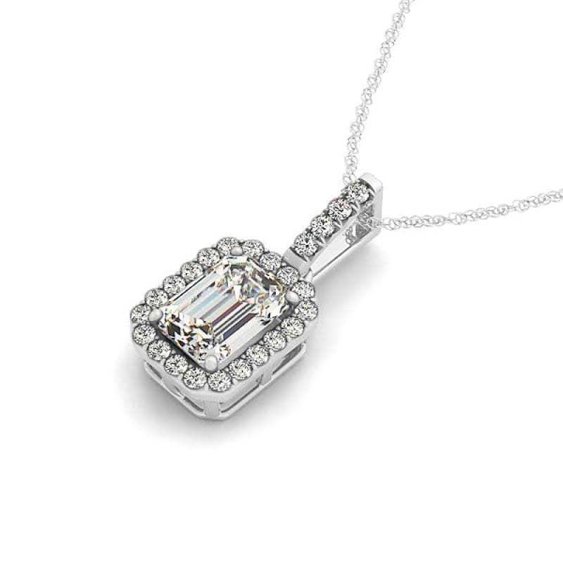 Halo Pendant With Emerald Center Diamond in 14k White Gold (1 1/5 cttw) | Richard Cannon
