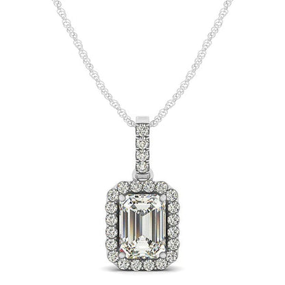 Halo Pendant With Emerald Center Diamond in 14k White Gold (1 1/5 cttw) | Richard Cannon