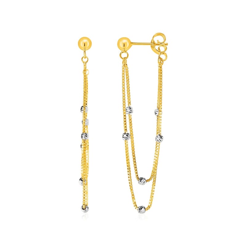Hanging Chain Post Earrings with Bead Accents in 14k Yellow and White Gold | Richard