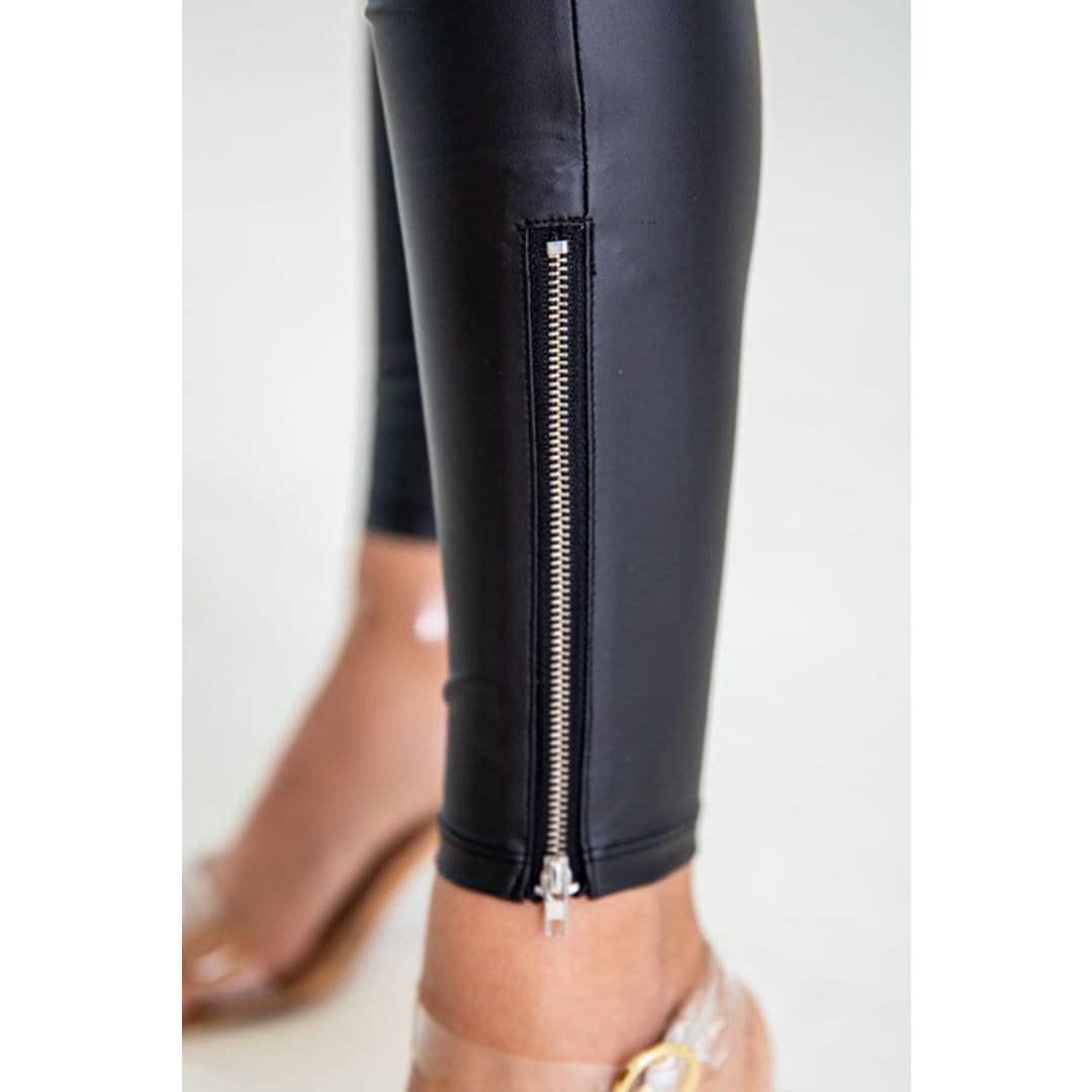 Heidi Faux Leather Zipped Detail Leggings | Threaded Pear