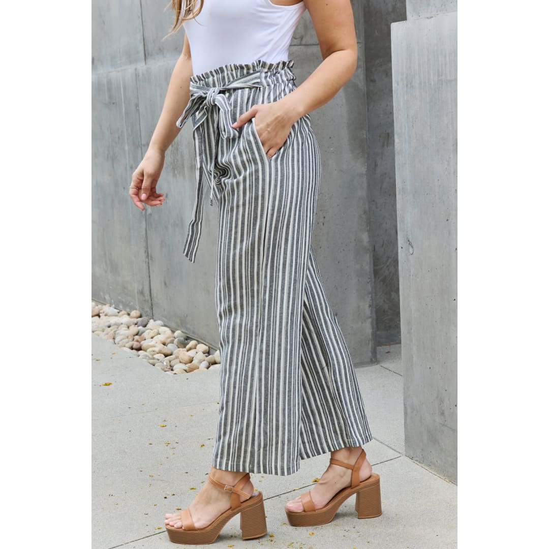 Heimish Find Your Path Full Size Paperbag Waist Striped Culotte Pants | The Urban