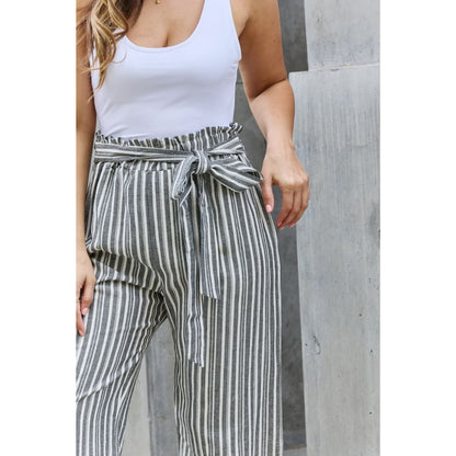 Heimish Find Your Path Full Size Paperbag Waist Striped Culotte Pants | The Urban