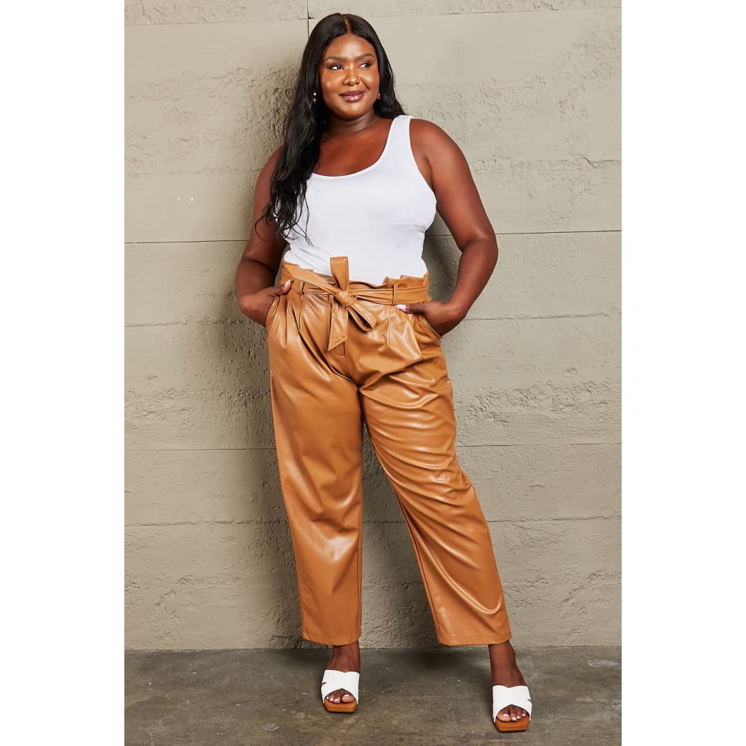 HEYSON Powerful You Full Size Faux Leather Paperbag Waist Pants | The Urban Clothing Shop™