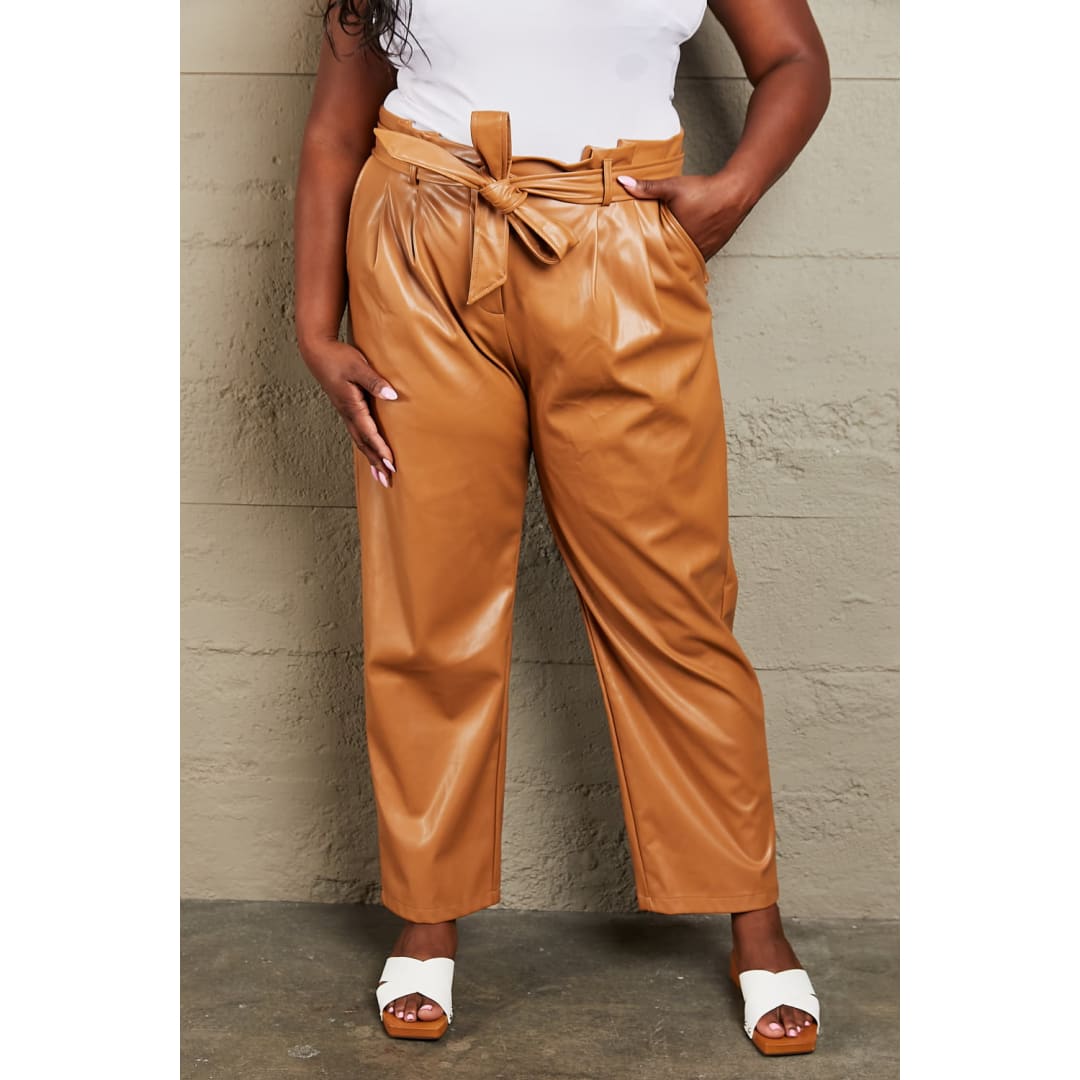 HEYSON Powerful You Full Size Faux Leather Paperbag Waist Pants | The Urban Clothing Shop™