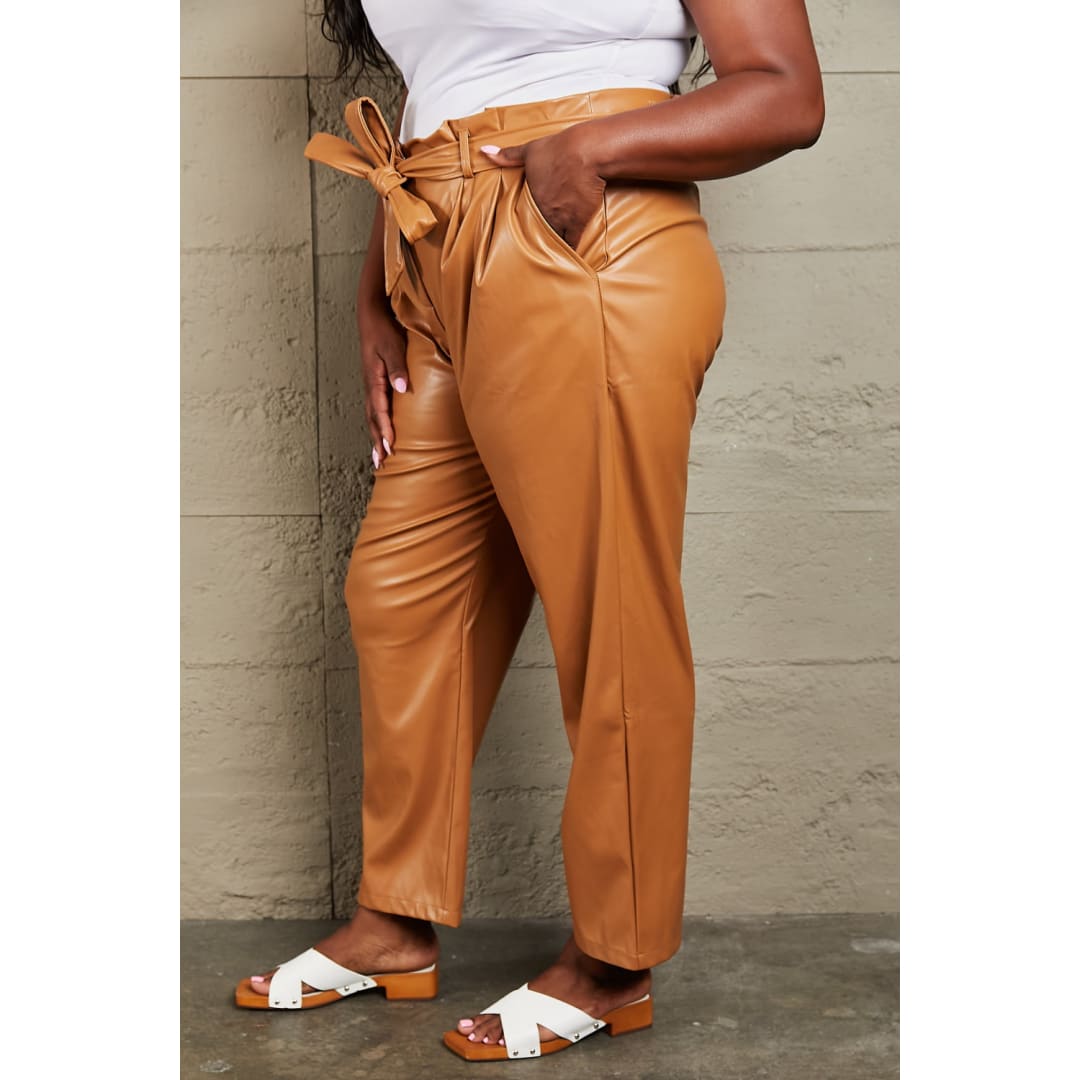 HEYSON Powerful You Full Size Faux Leather Paperbag Waist Pants | The Urban Clothing Shop™