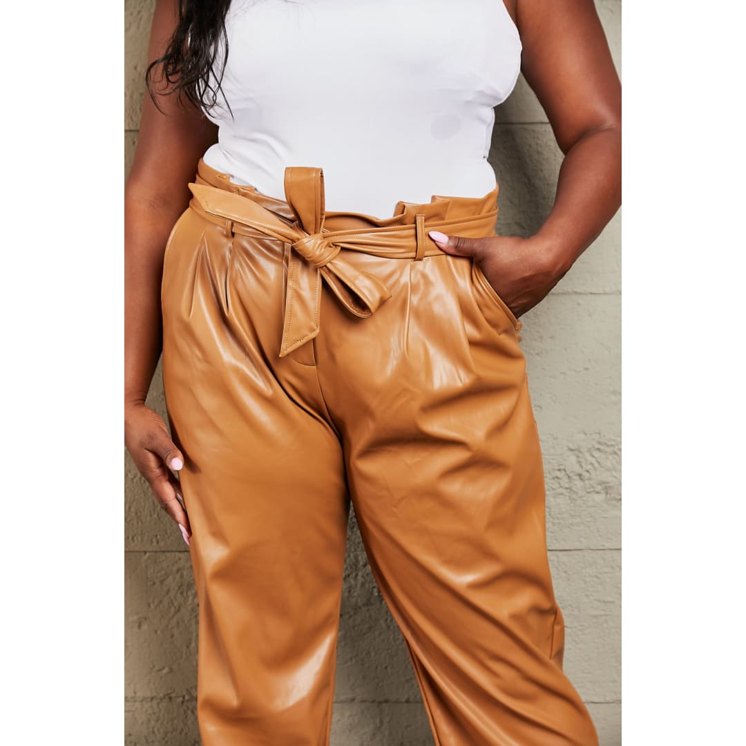 HEYSON Powerful You Full Size Faux Leather Paperbag Waist Pants | The Urban Clothing Shop™