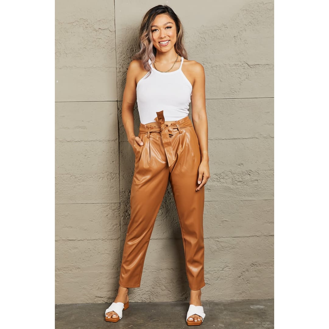 HEYSON Powerful You Full Size Faux Leather Paperbag Waist Pants | The Urban Clothing Shop™