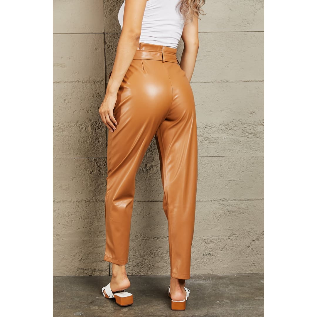 HEYSON Powerful You Full Size Faux Leather Paperbag Waist Pants | The Urban Clothing Shop™