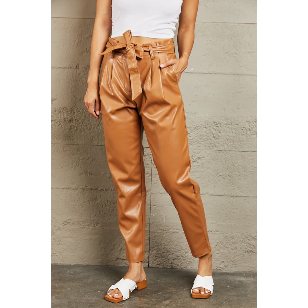 HEYSON Powerful You Full Size Faux Leather Paperbag Waist Pants | The Urban Clothing Shop™