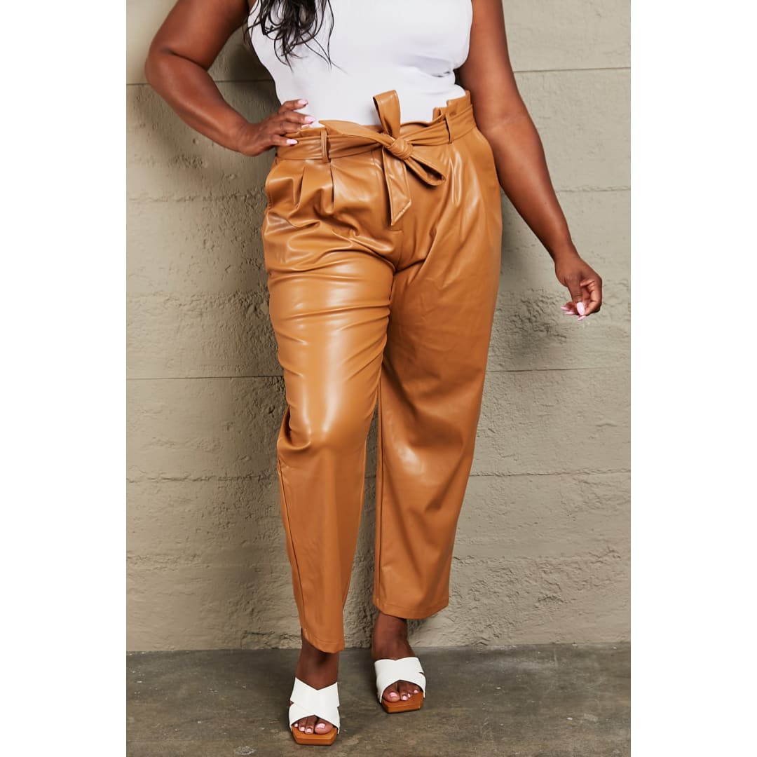 HEYSON Powerful You Full Size Faux Leather Paperbag Waist Pants | The Urban Clothing Shop™