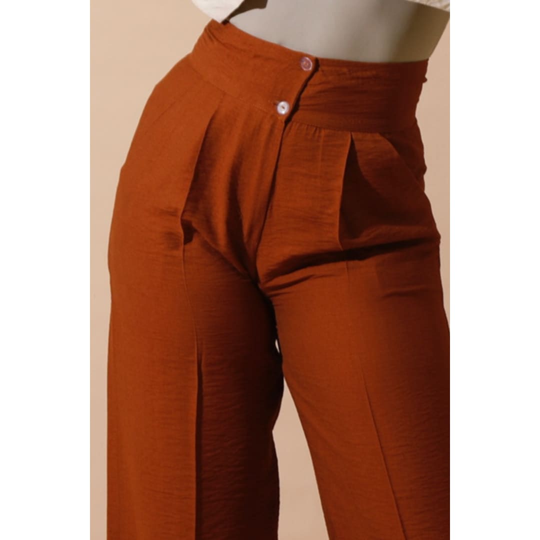 High Waist Linen Pants - Brown | Hushy Wear