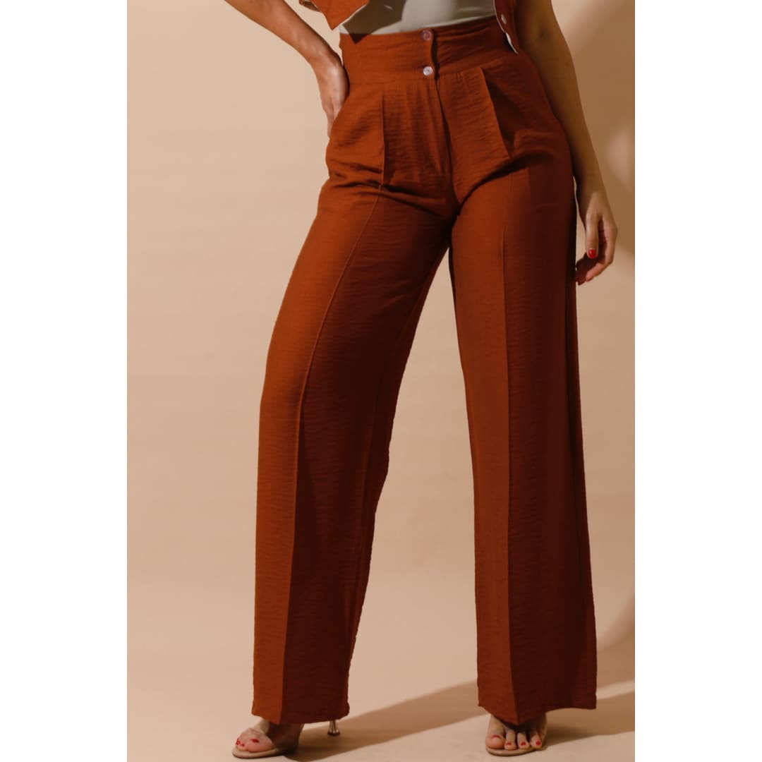 High Waist Linen Pants - Brown | Hushy Wear
