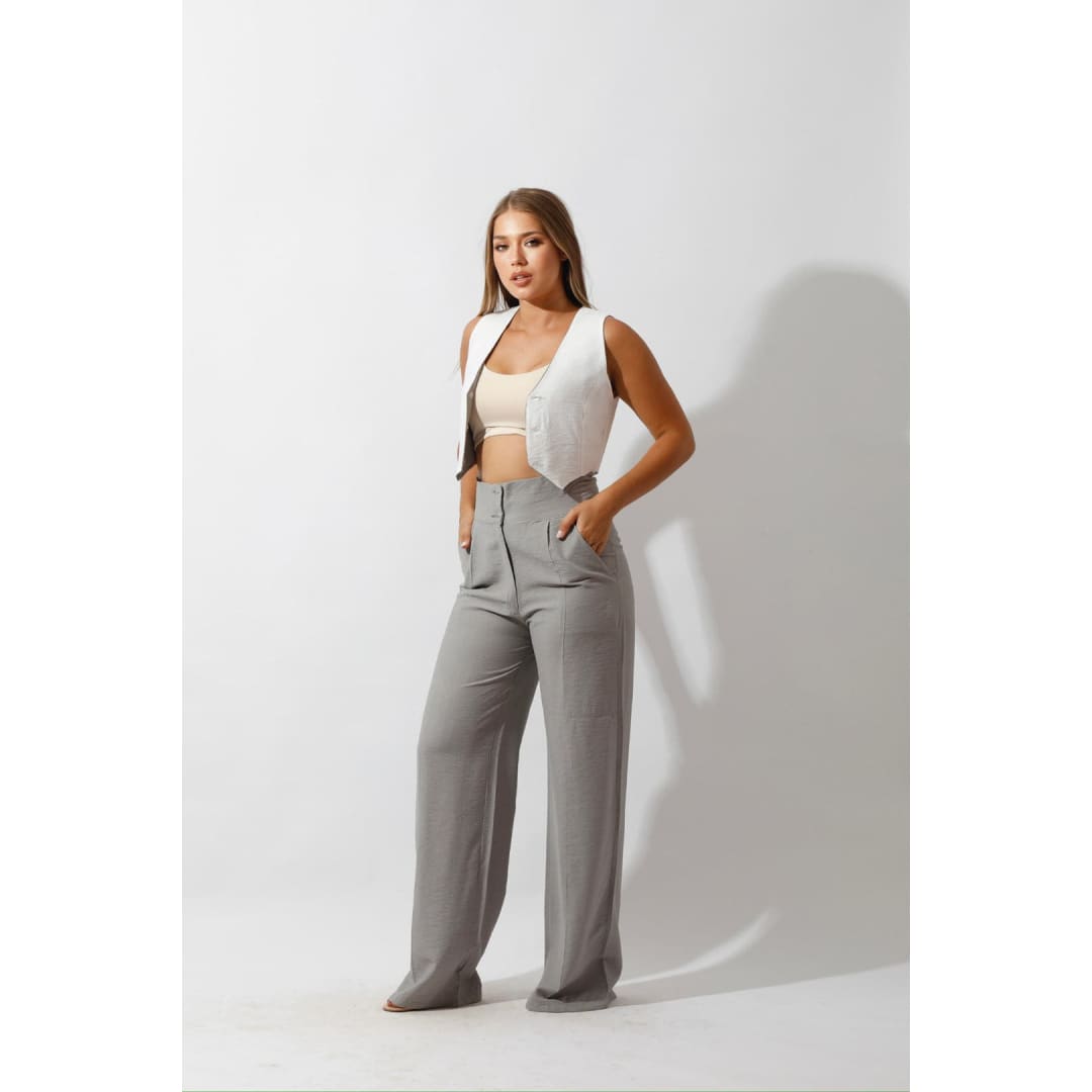 High Waist Linen Pants - Gray | Hushy Wear